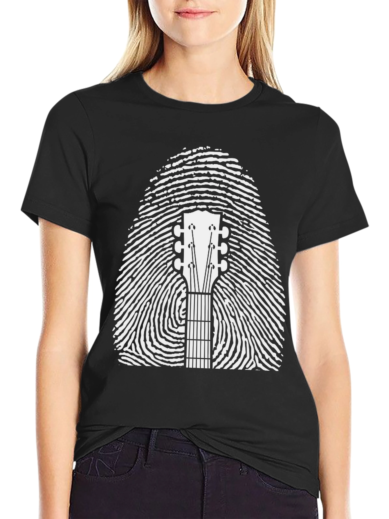 Guitar Fingerprint Graphic Tee - Black