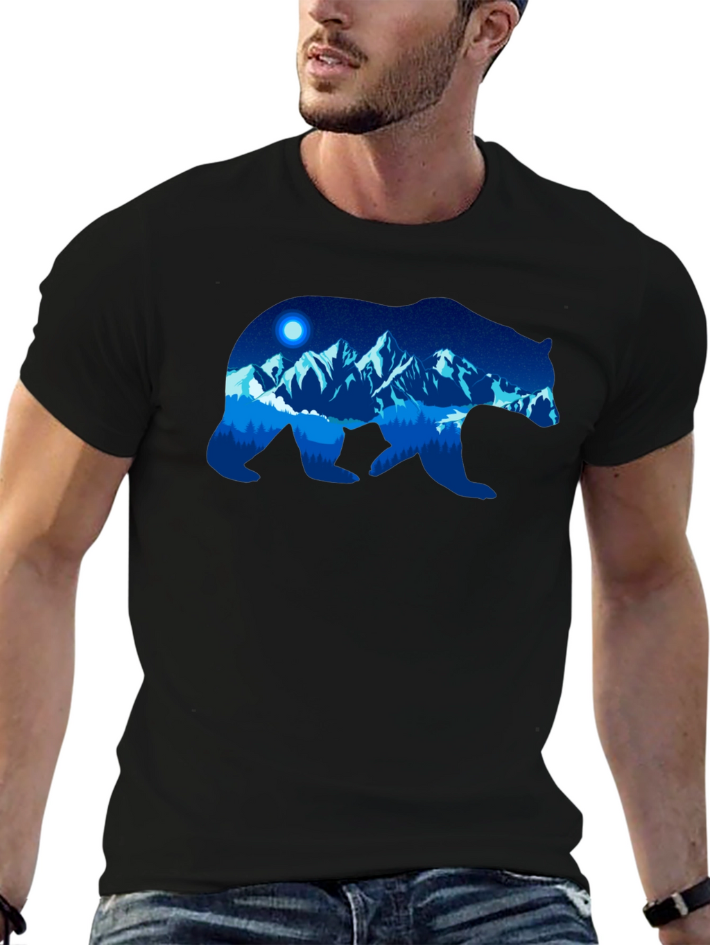 Bear Silhouette Mountain Graphic T-Shirt