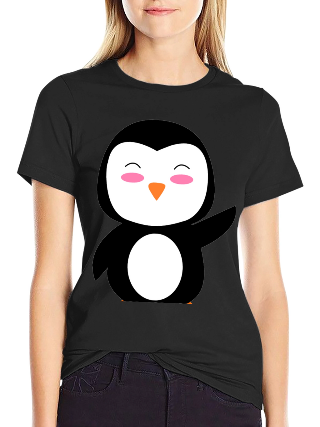 Cute Penguin Graphic Black T-Shirt