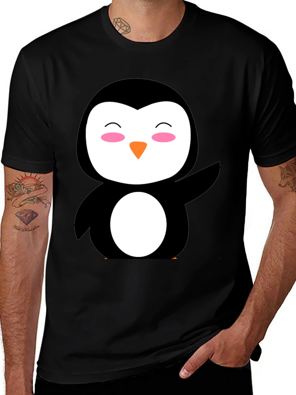 Cute Penguin Graphic Black T-Shirt