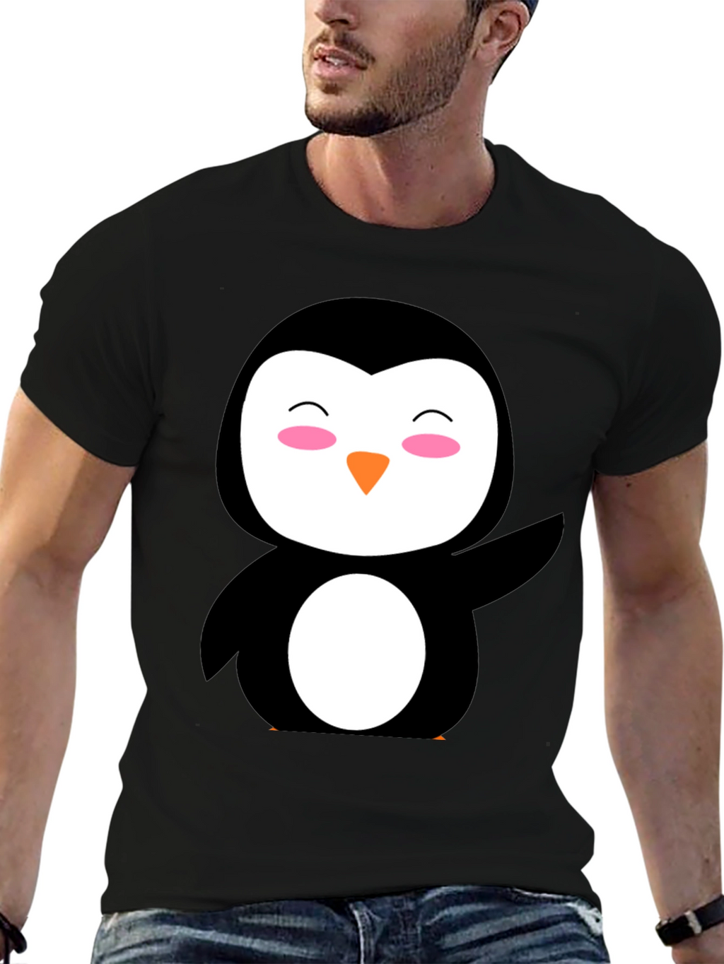 Cute Penguin Graphic Black T-Shirt
