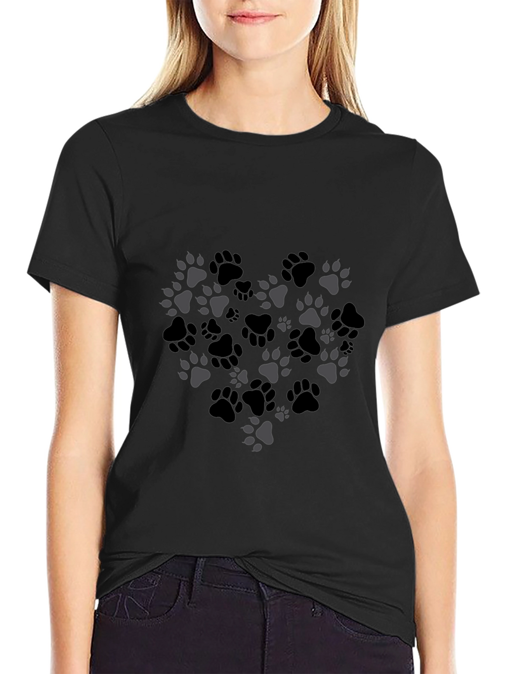 Paw Print Heart T-Shirt - Black Graphic Tee