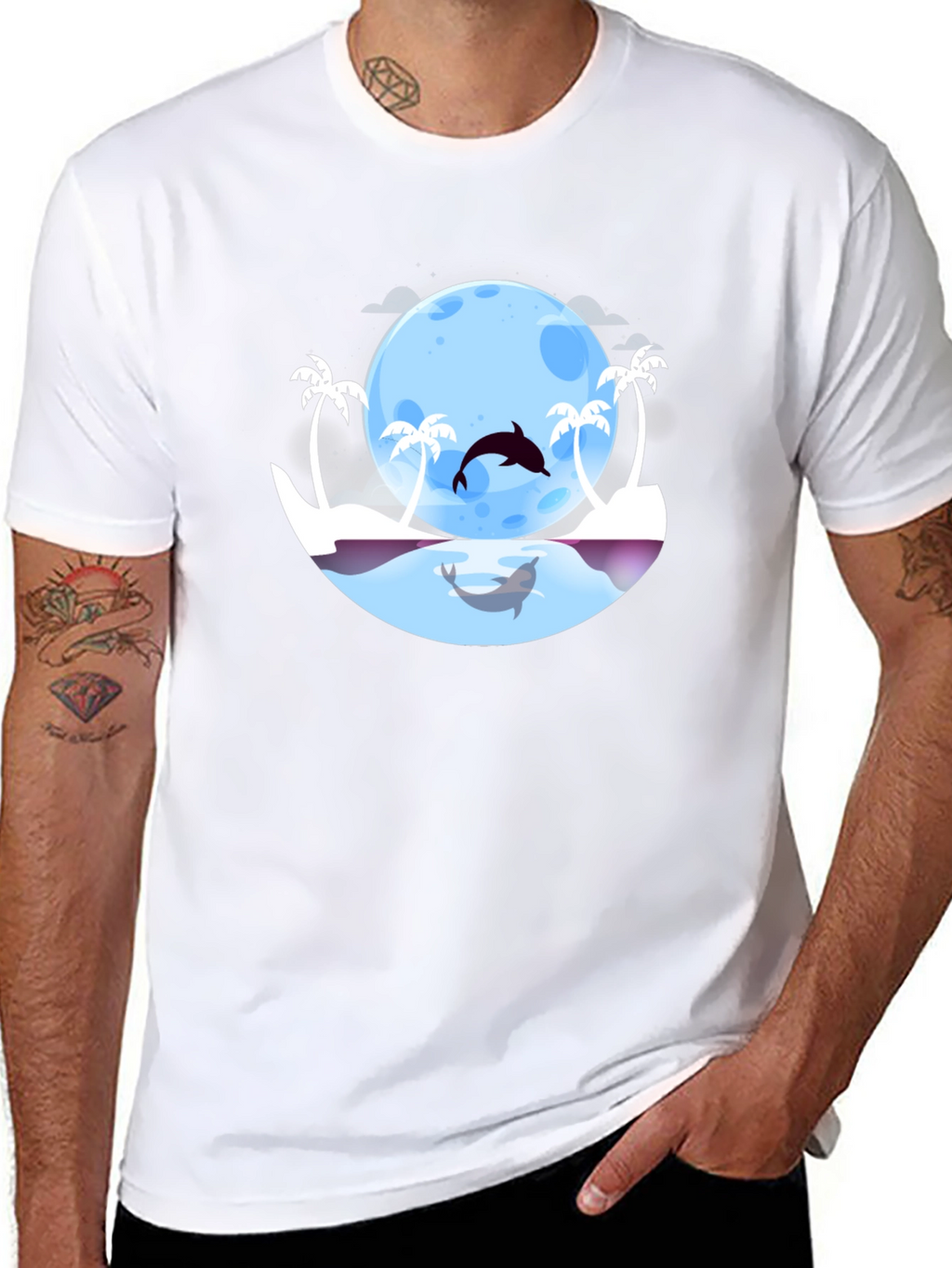 Dolphin Moon T-Shirt: Tropical Ocean Graphic Tee