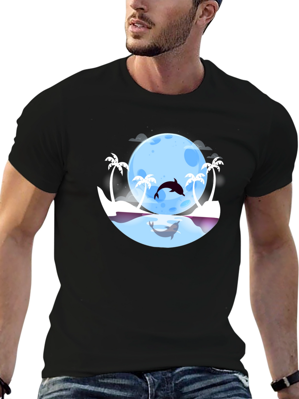 Dolphin Moon T-Shirt: Tropical Ocean Graphic Tee