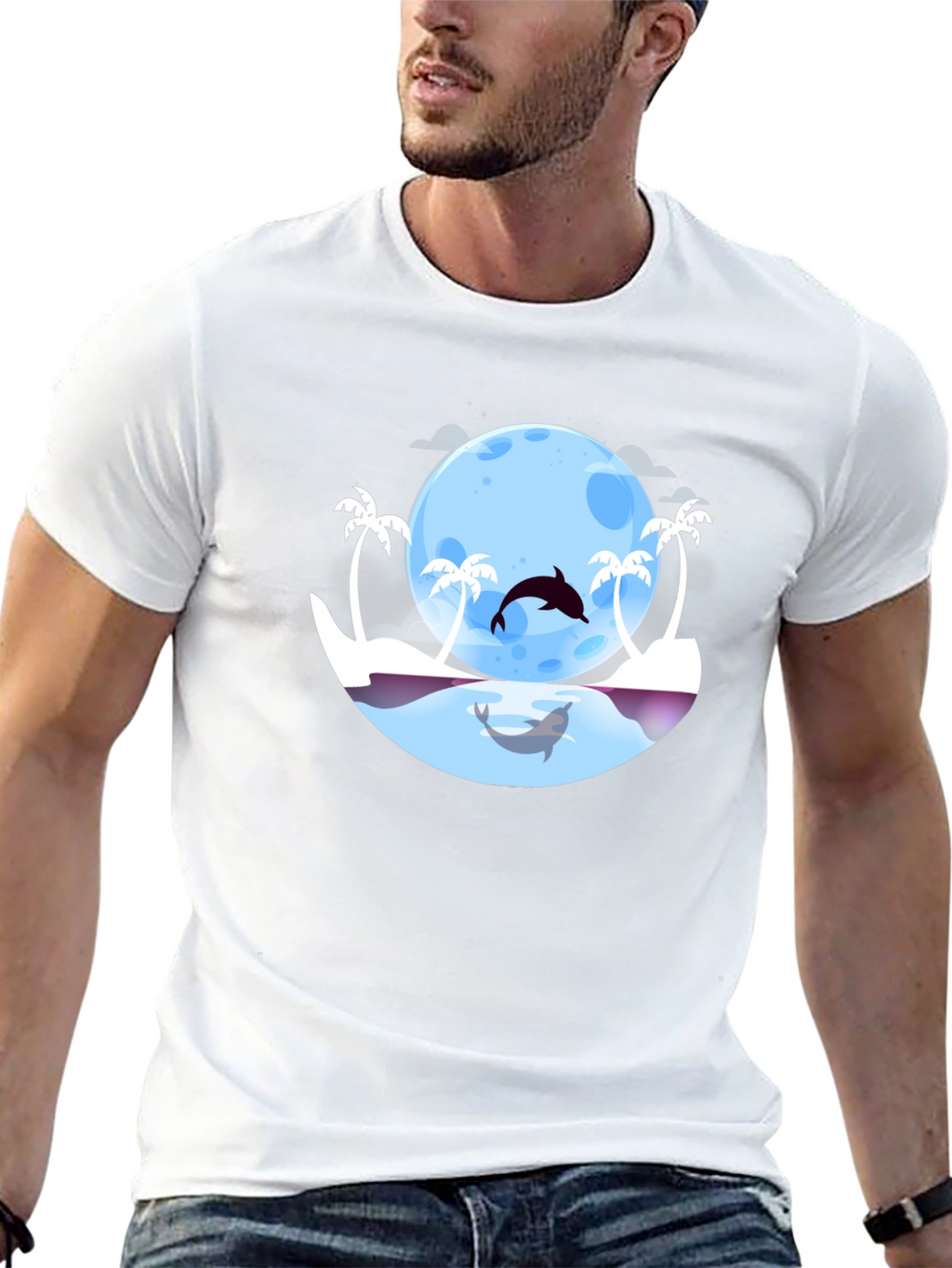 Dolphin Moon T-Shirt: Tropical Ocean Graphic Tee