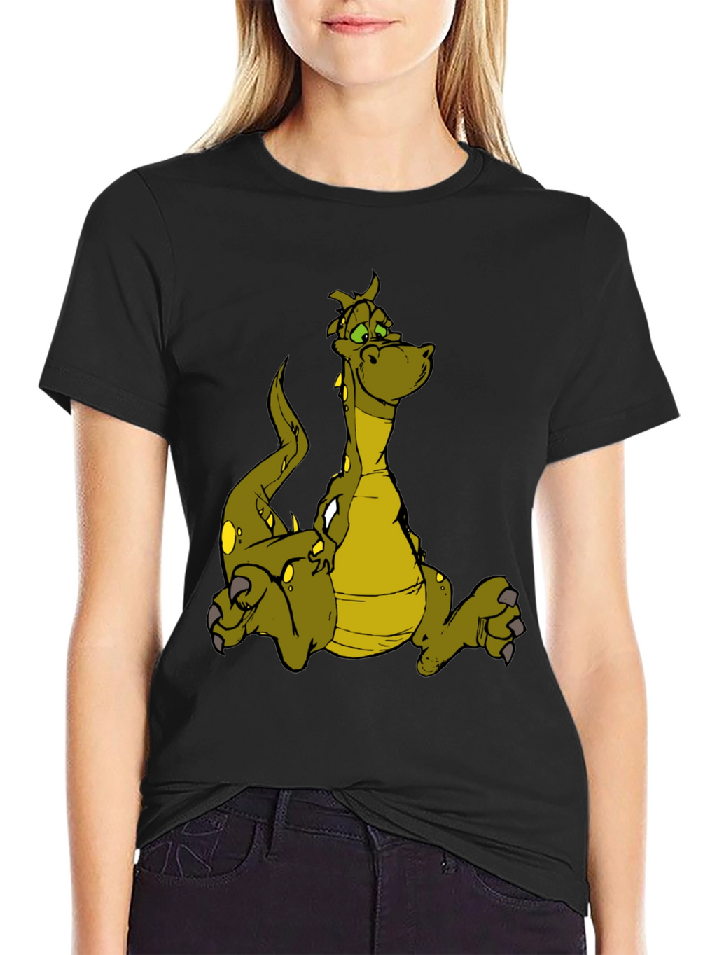 Cartoon Dragon Graphic T-Shirt - Black Cotton Tee