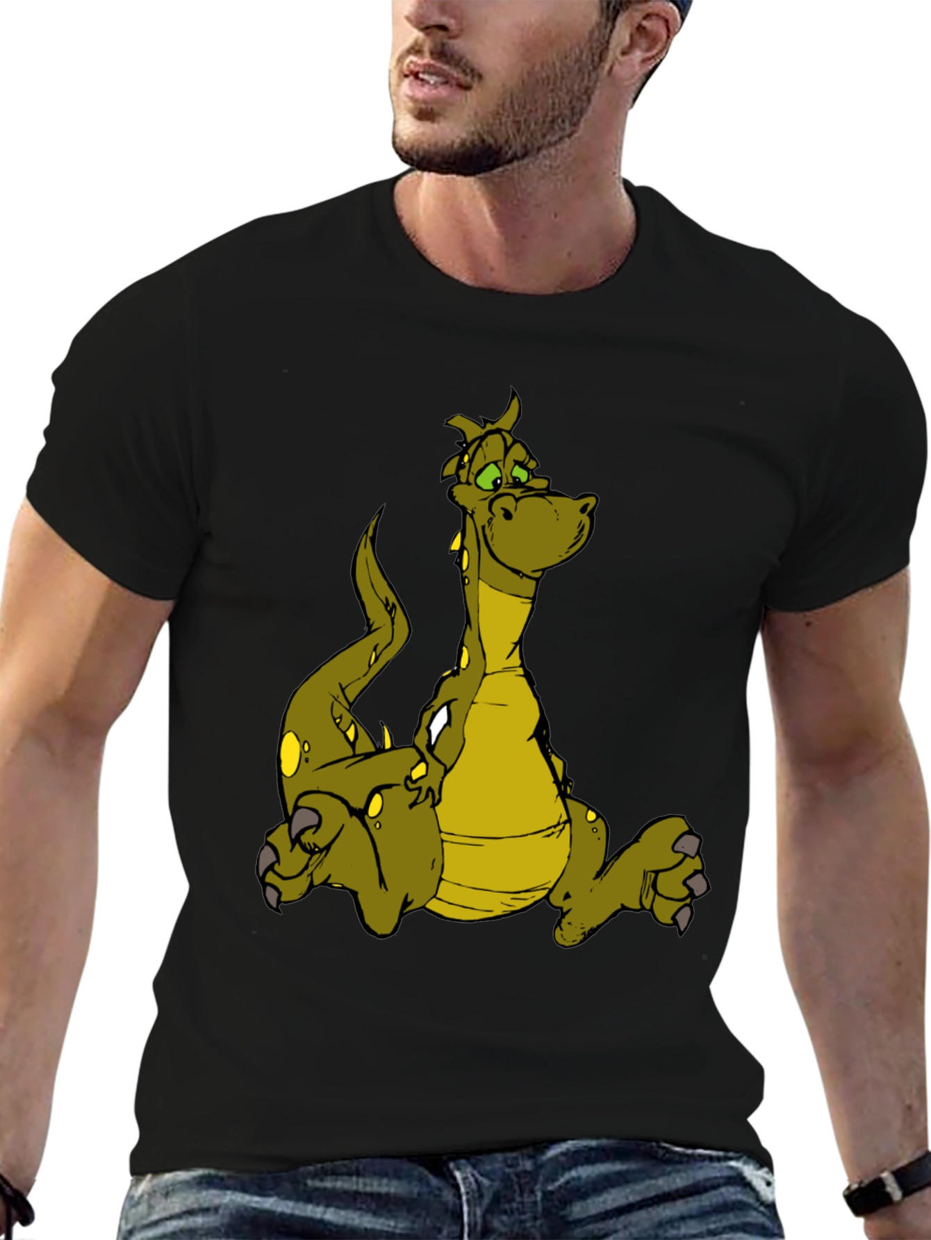 Cartoon Dragon Graphic T-Shirt - Black Cotton Tee