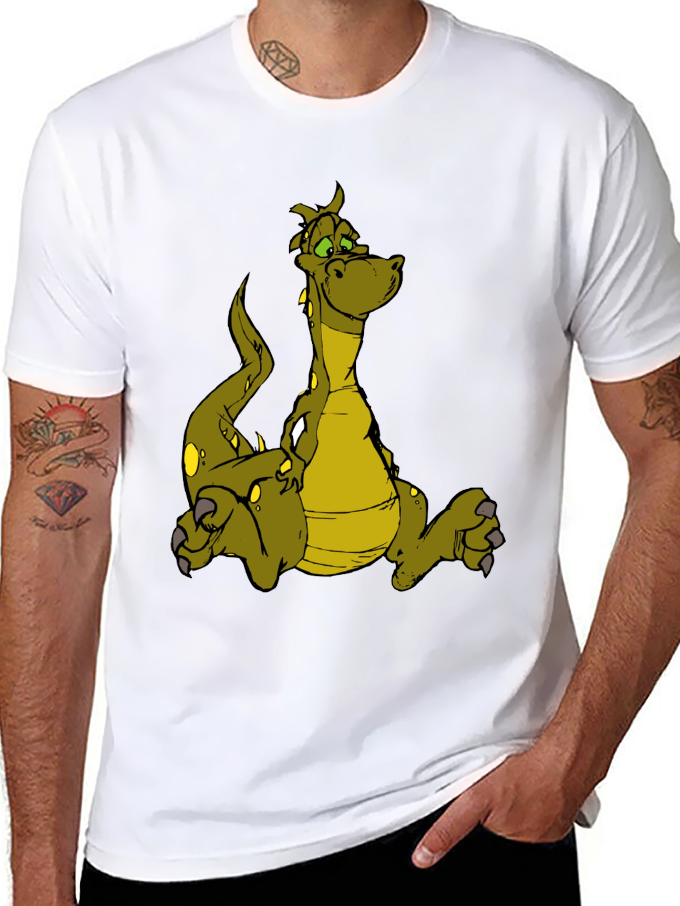Cartoon Dragon Graphic T-Shirt - Black Cotton Tee