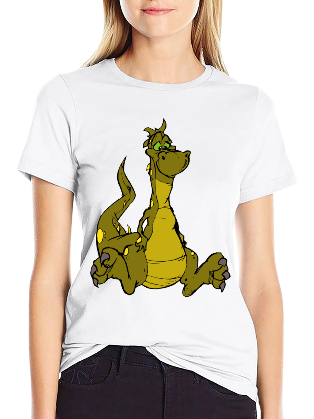 Cartoon Dragon Graphic T-Shirt - Black Cotton Tee