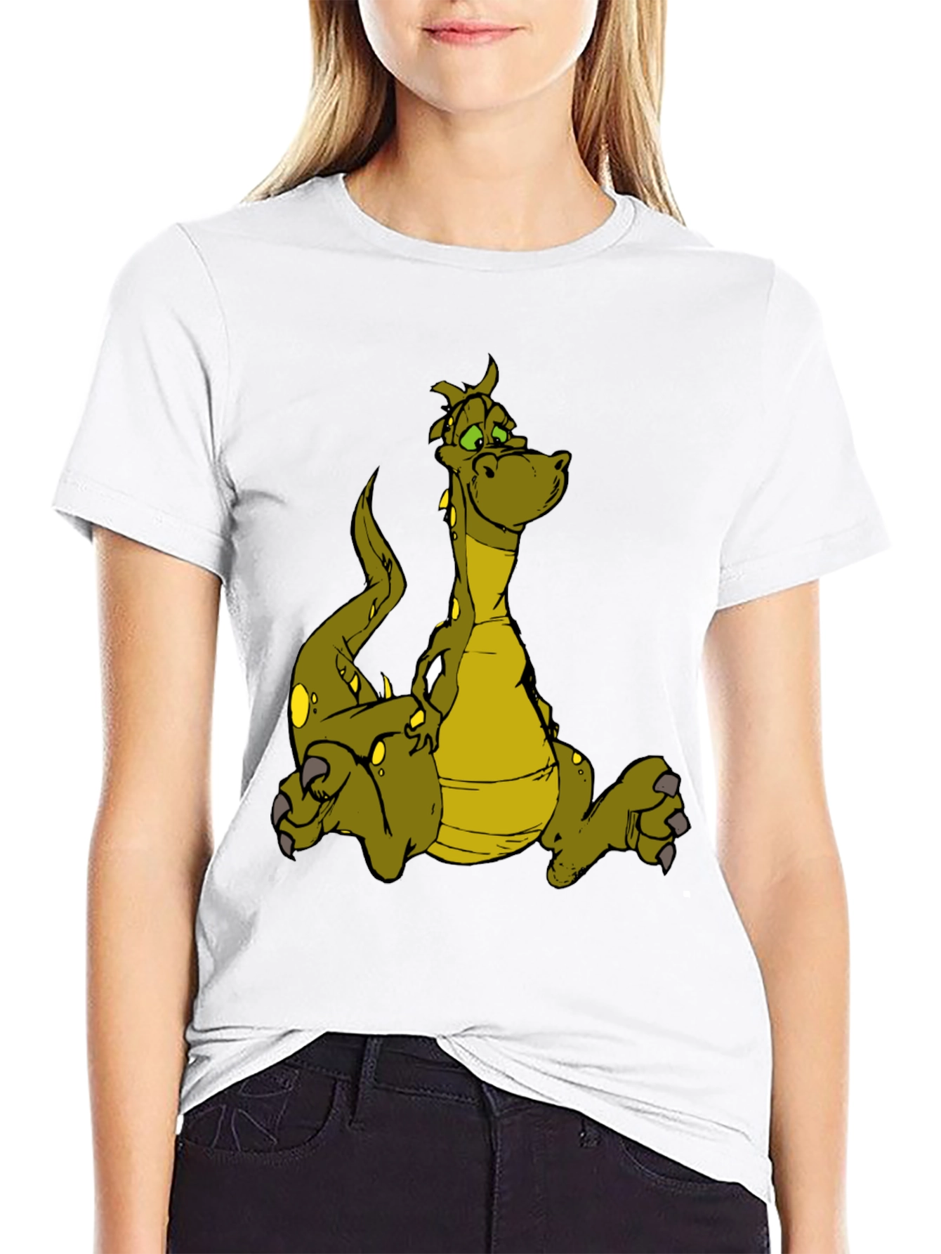 Cartoon Dragon Graphic T-Shirt - Black Cotton Tee