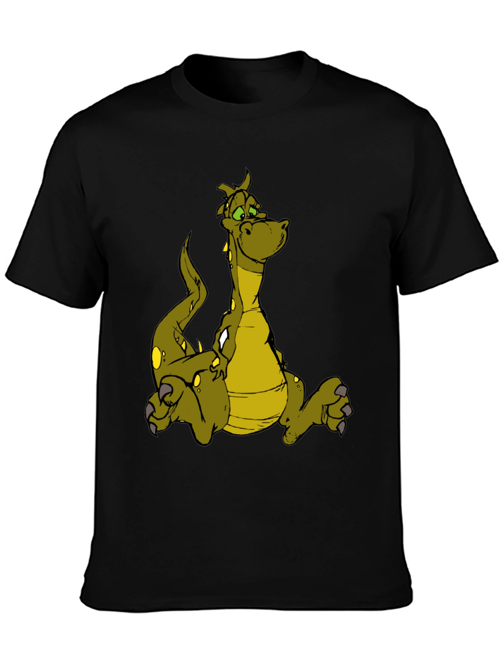 Cartoon Dragon Graphic T-Shirt - Black Cotton Tee
