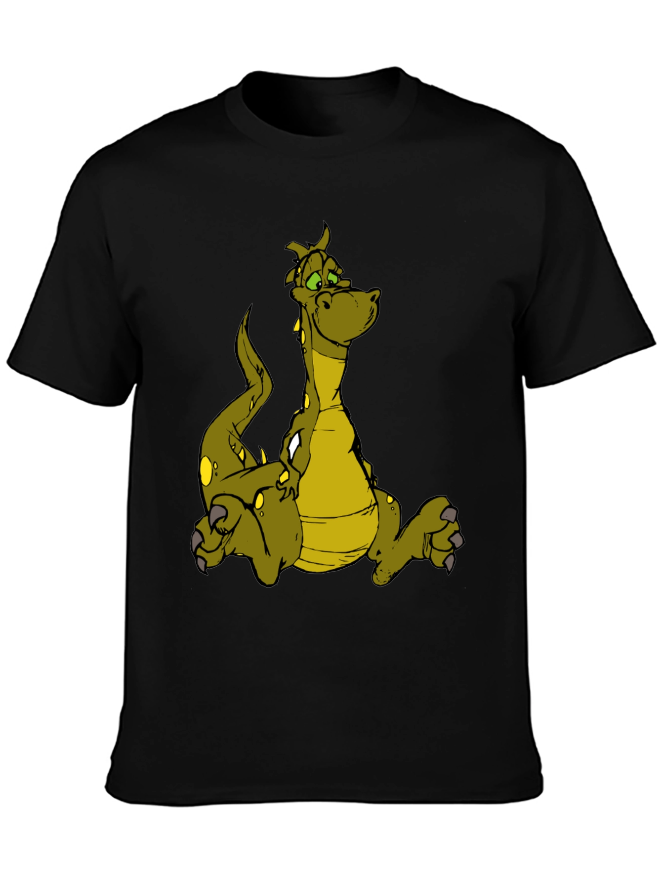 Cartoon Dragon Graphic T-Shirt - Black Cotton Tee
