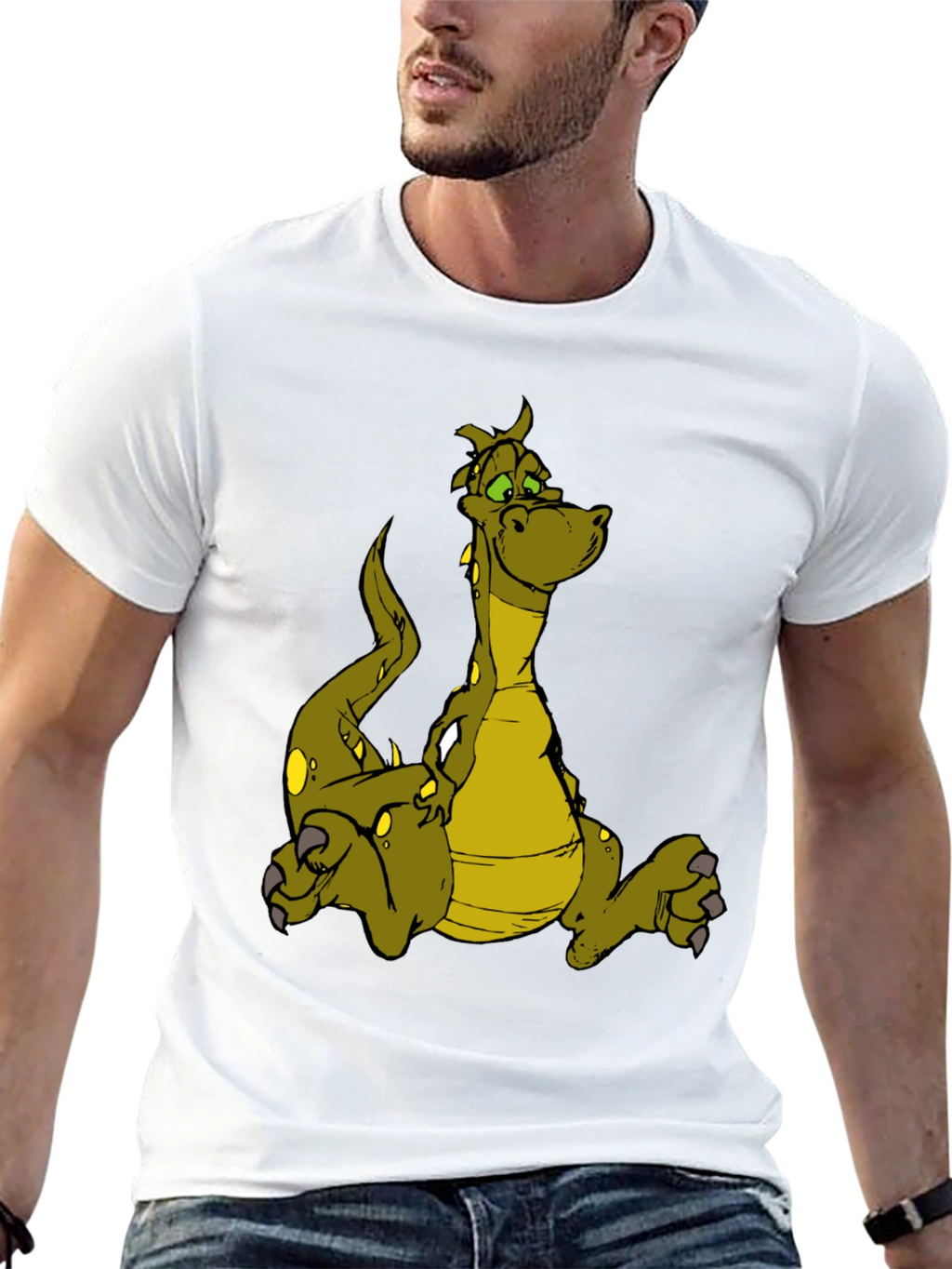 Cartoon Dragon Graphic T-Shirt - Black Cotton Tee
