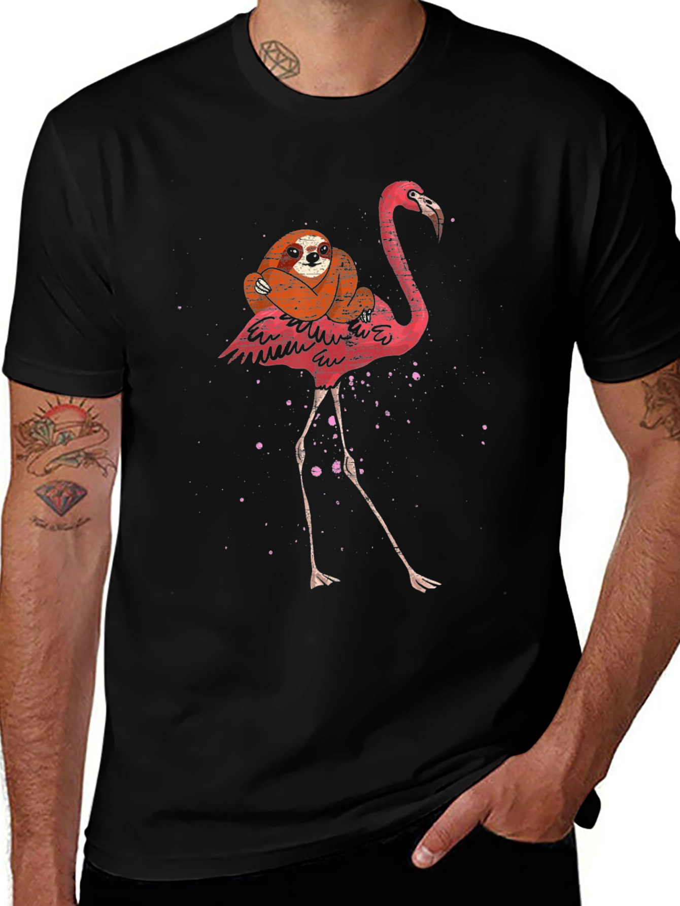 Sloth Riding Flamingo Graphic Tee