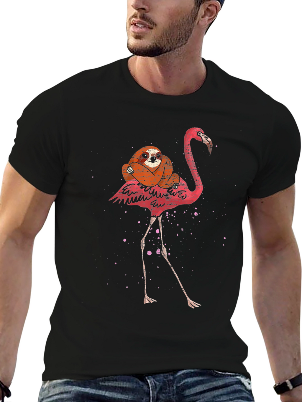 Sloth Riding Flamingo Graphic Tee