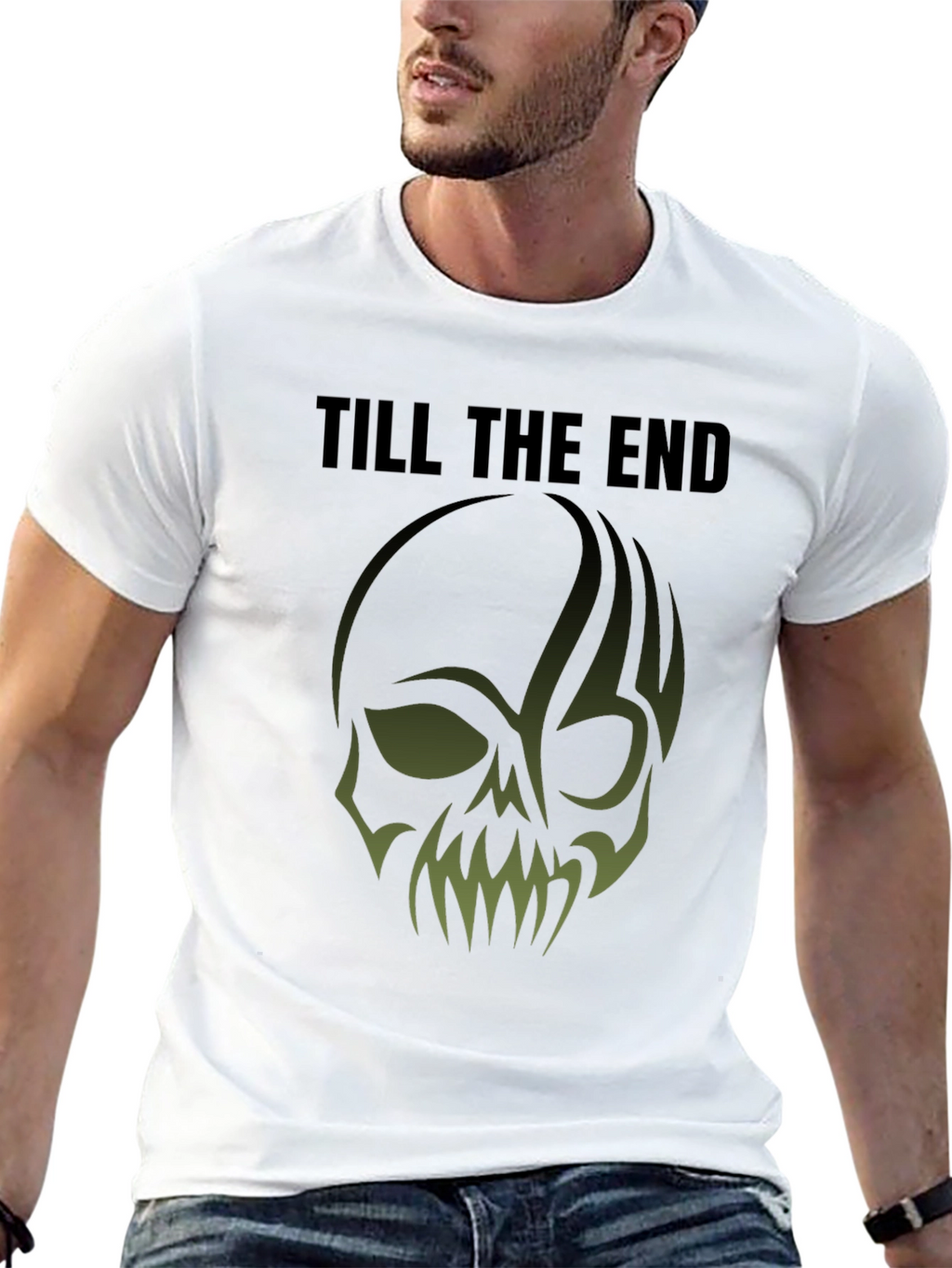 Till The End Skull Graphic Print Mens Black T-Shirt