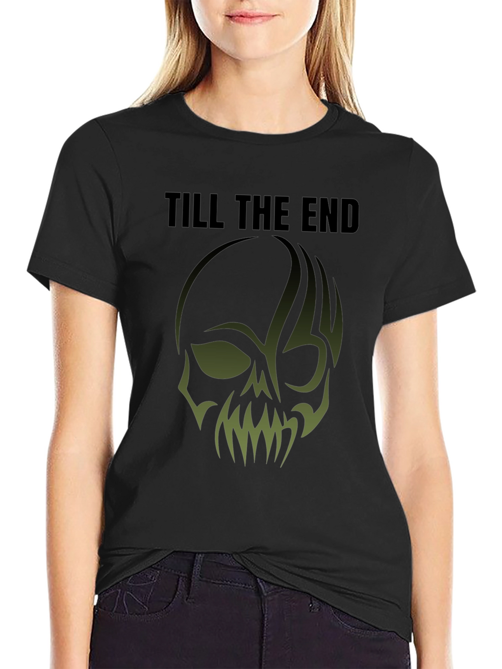 Till The End Skull Graphic Print Mens Black T-Shirt