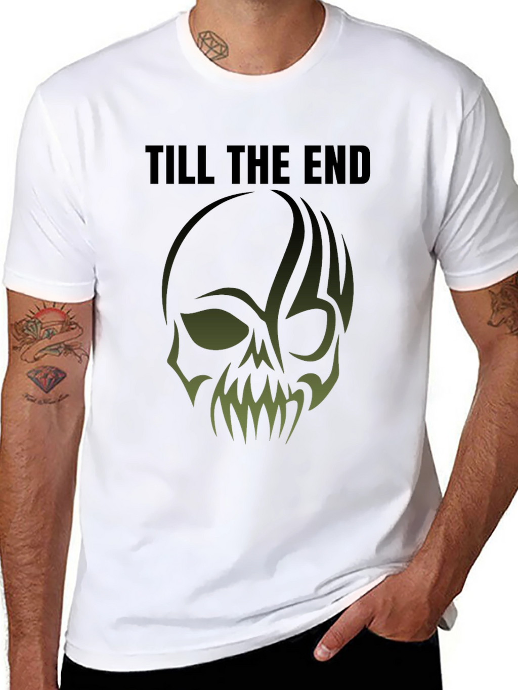 Till The End Skull Graphic Print Mens Black T-Shirt
