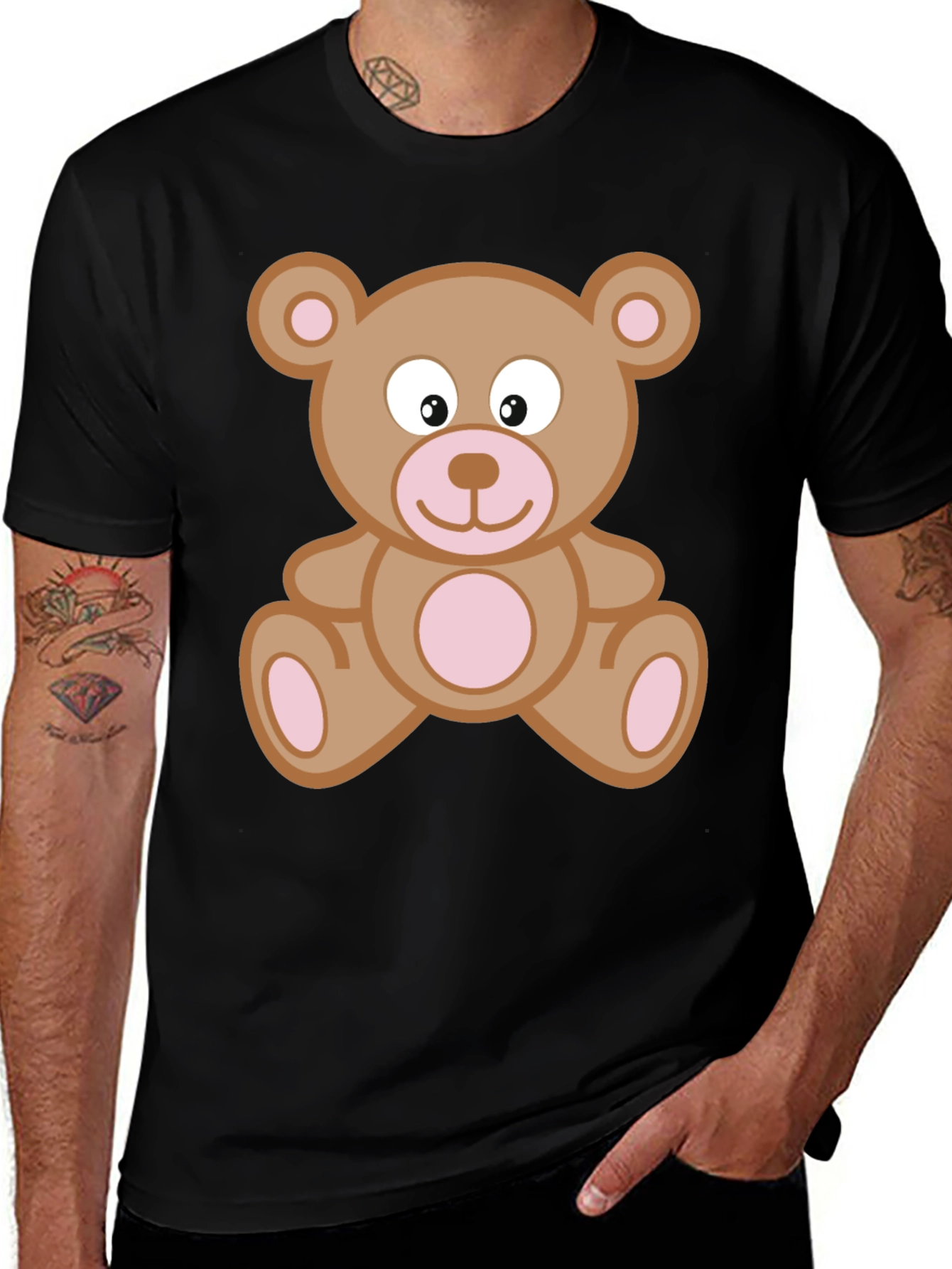 Cute Teddy Bear Graphic T-Shirt - Black Cotton Tee
