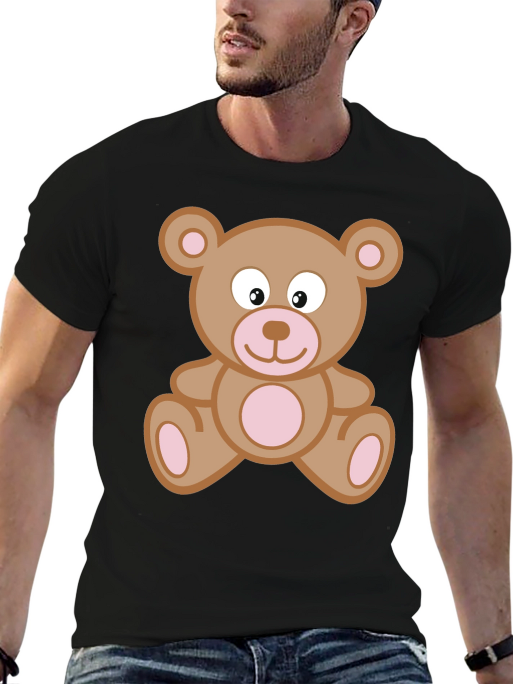 Cute Teddy Bear Graphic T-Shirt - Black Cotton Tee