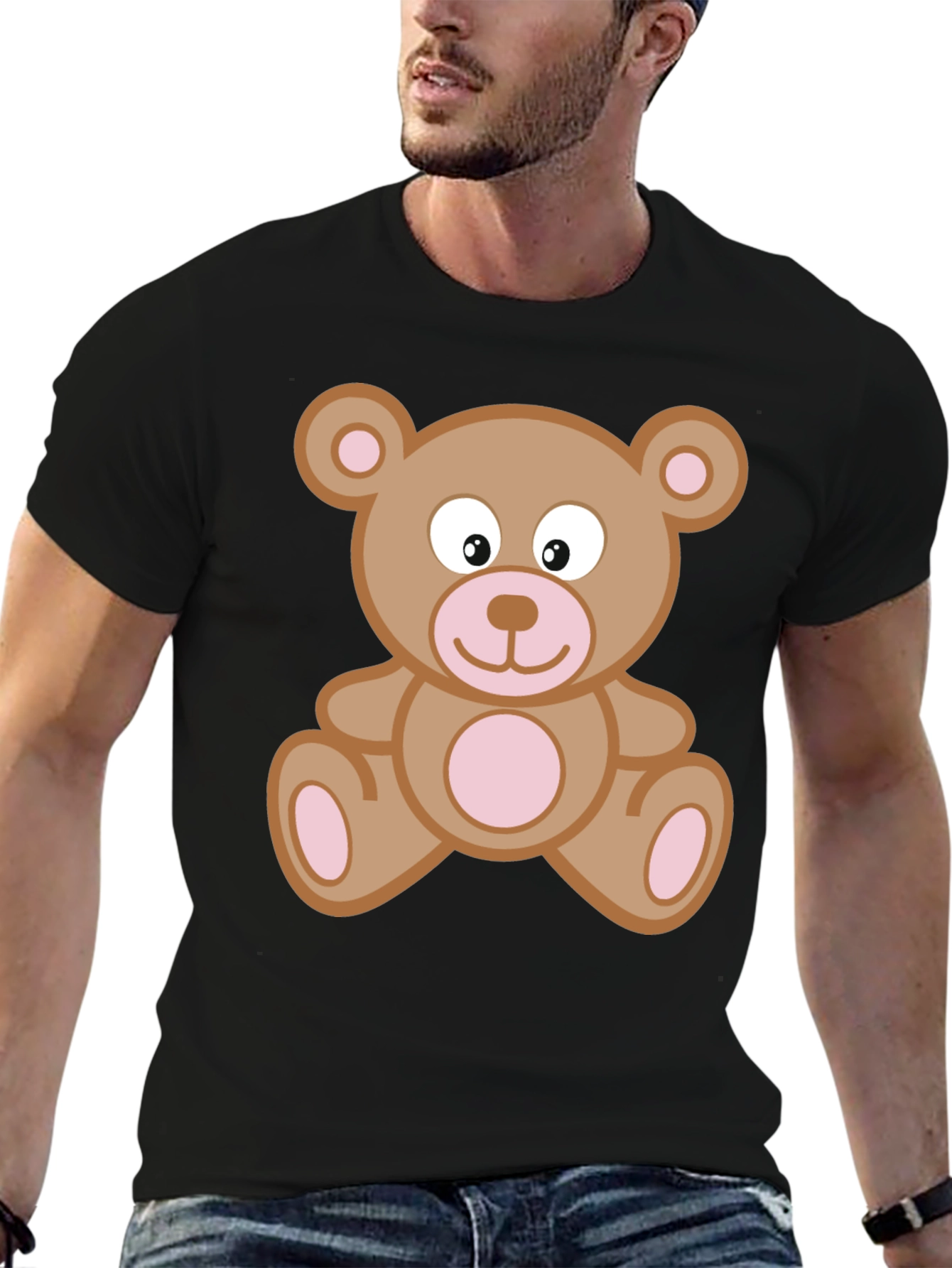 Cute Teddy Bear Graphic T-Shirt - Black Cotton Tee