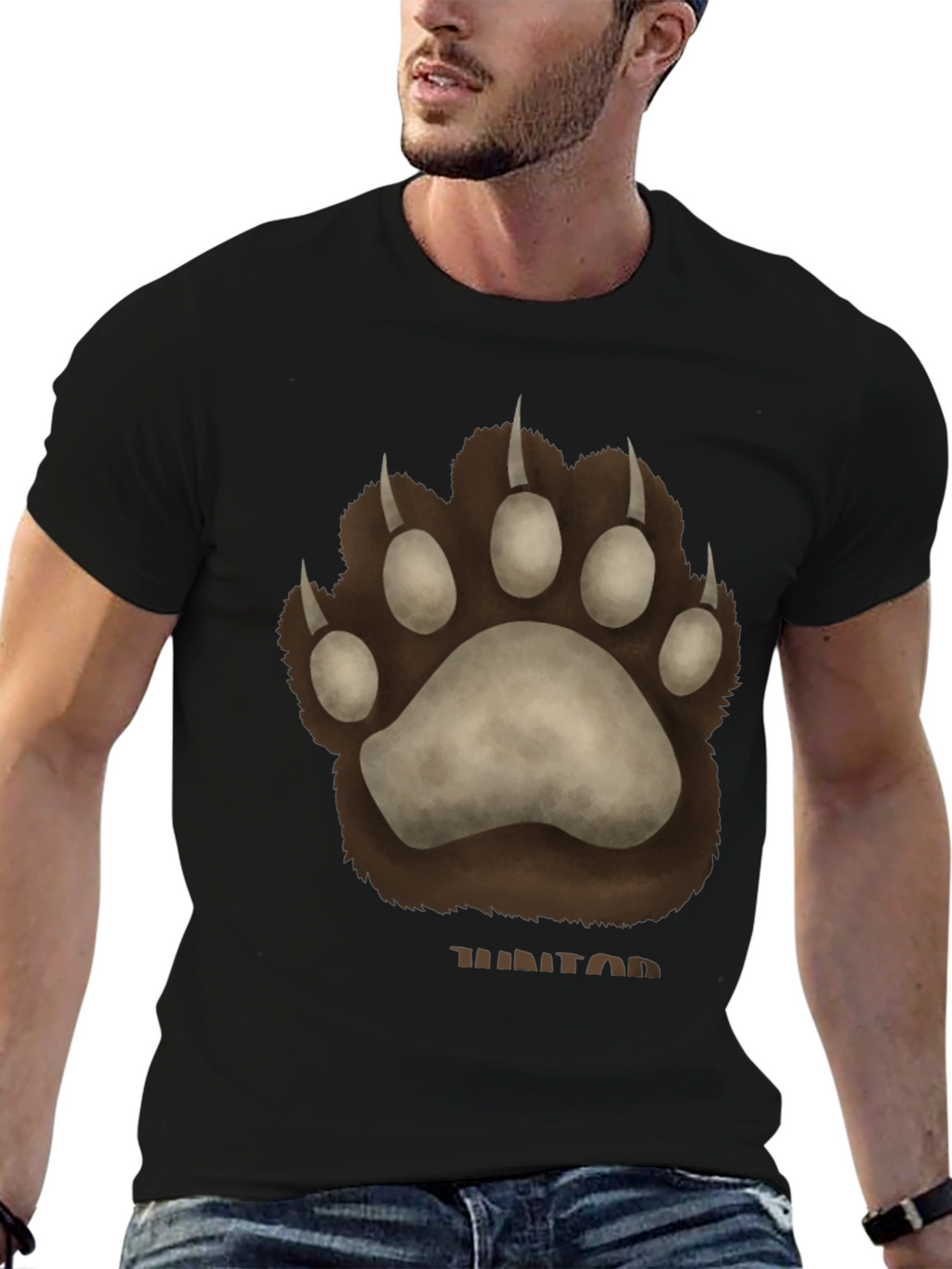 Bear Paw Print Graphic T-Shirt - Casual Wear