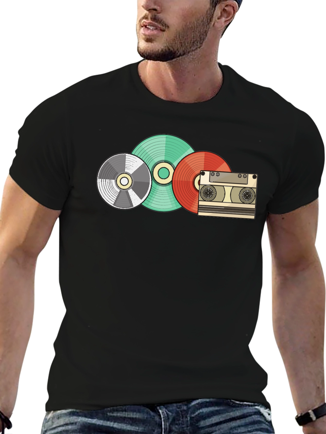 Retro Music Lover T-Shirt - Vinyl Cassette Design
