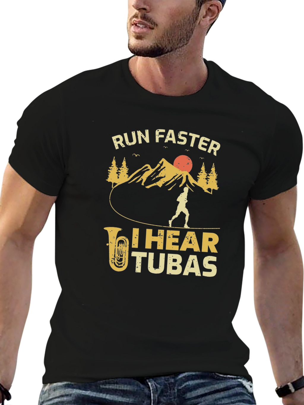 Run Faster I Hear Tubas Black T-Shirt