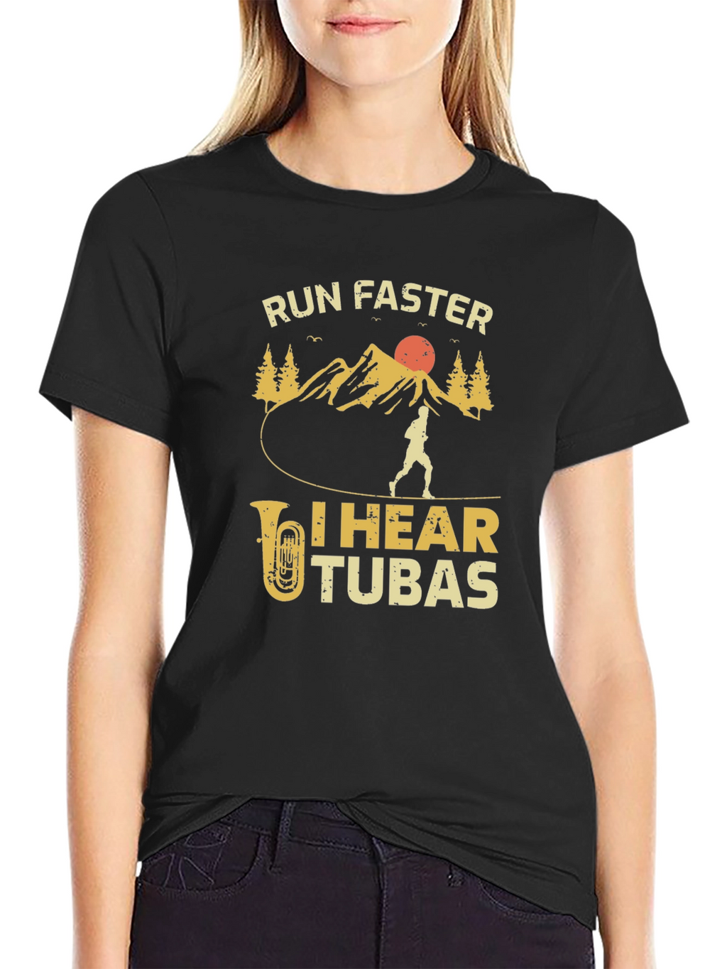 Run Faster I Hear Tubas Black T-Shirt