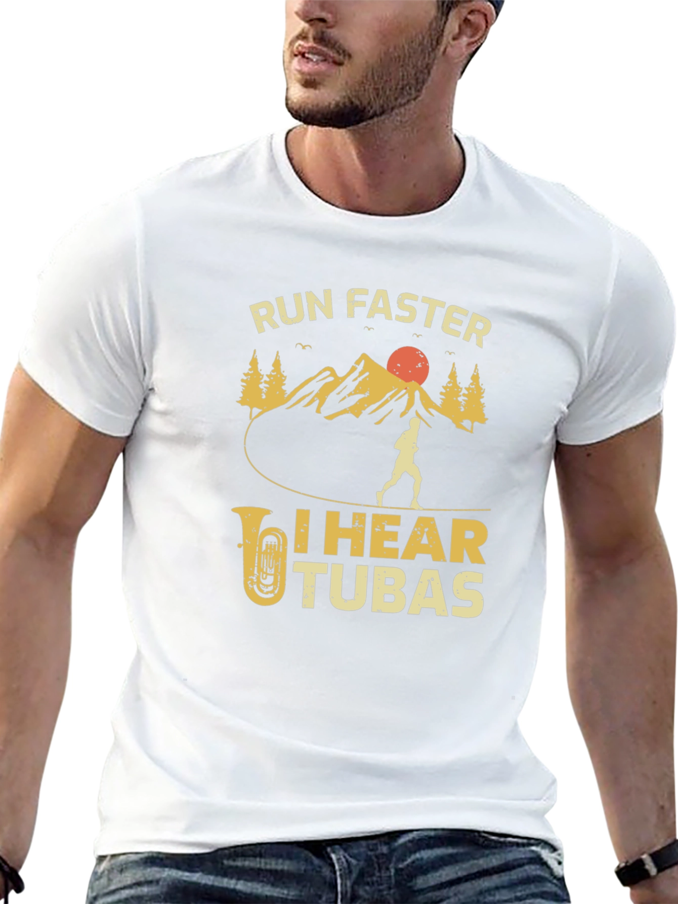 Run Faster I Hear Tubas Black T-Shirt