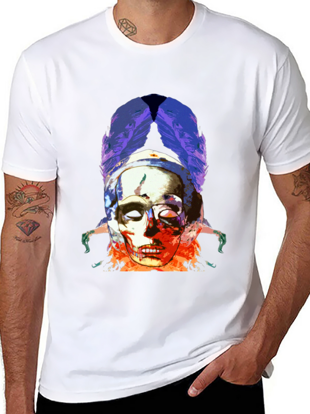 Skull & Feathers Graphic Black T-Shirt