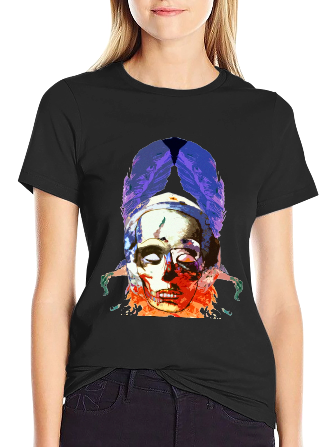 Skull & Feathers Graphic Black T-Shirt