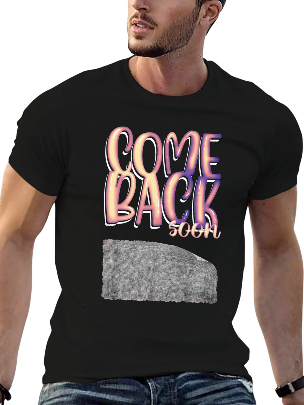 Come Back Soon Graphic Print Black T-Shirt