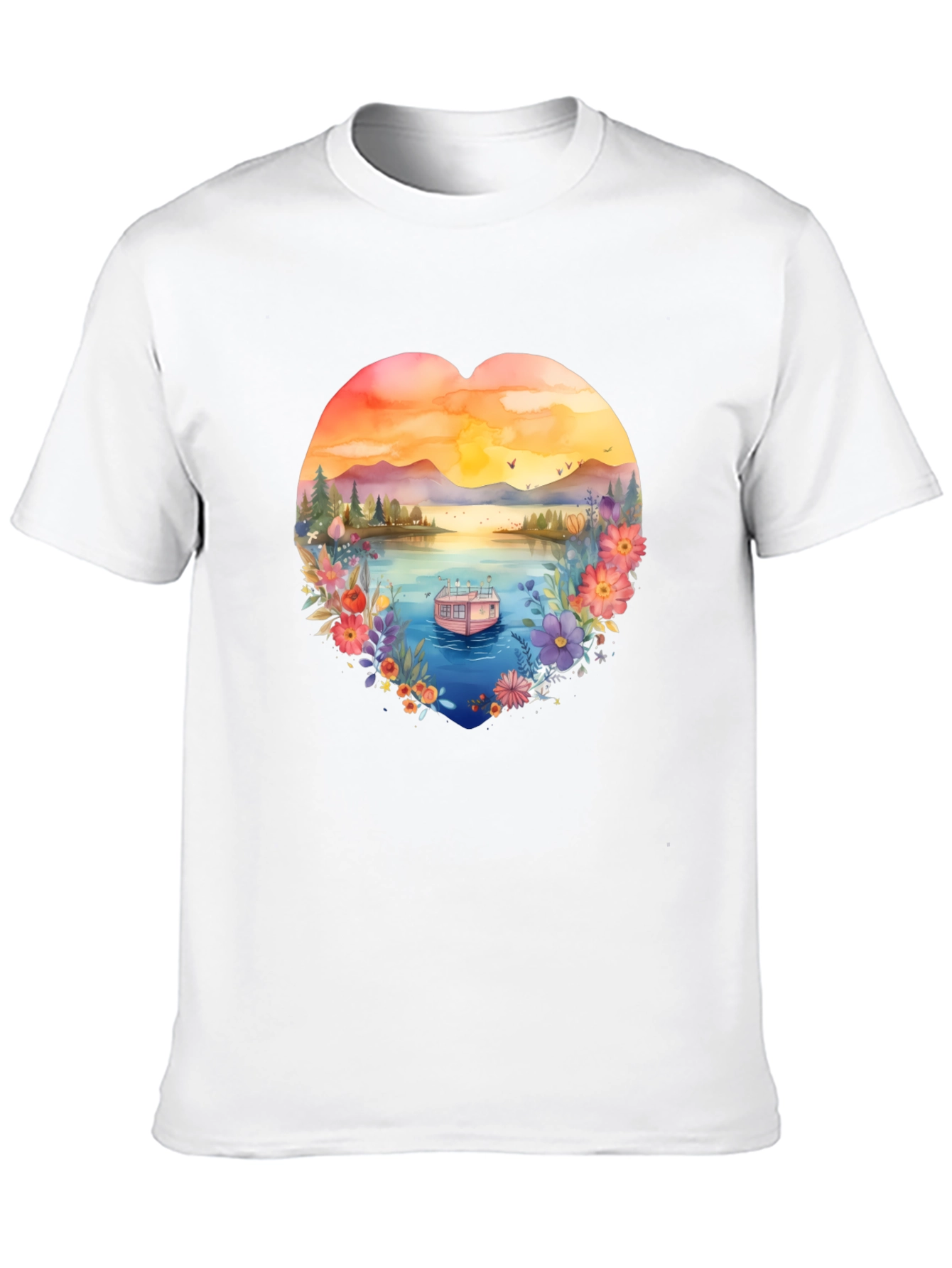 Floral Lake House Black T-Shirt
