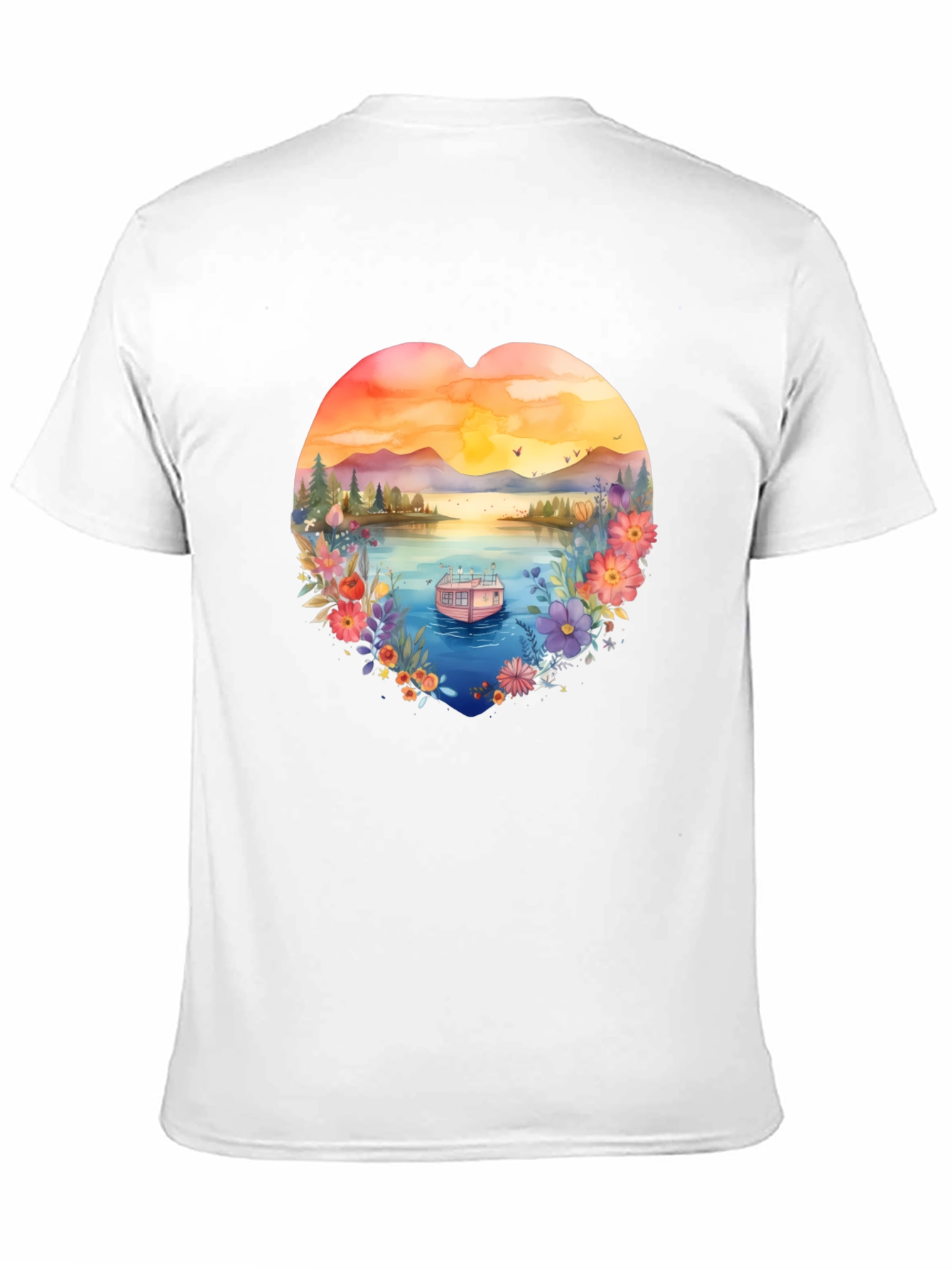 Floral Lake House Black T-Shirt