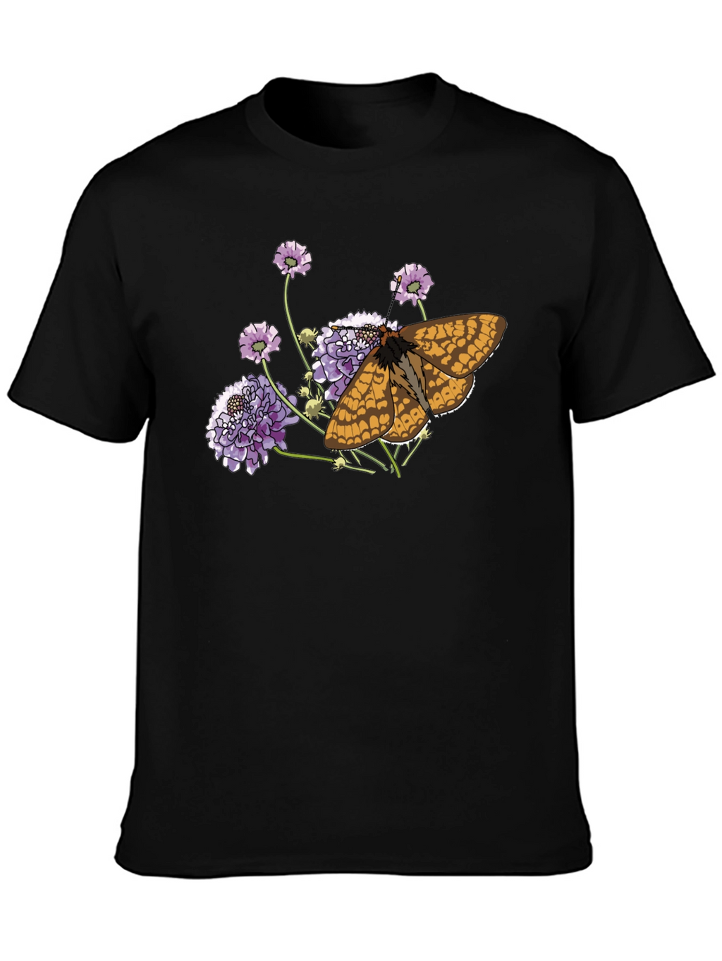 Butterfly and Flower Graphic Black T-Shirt