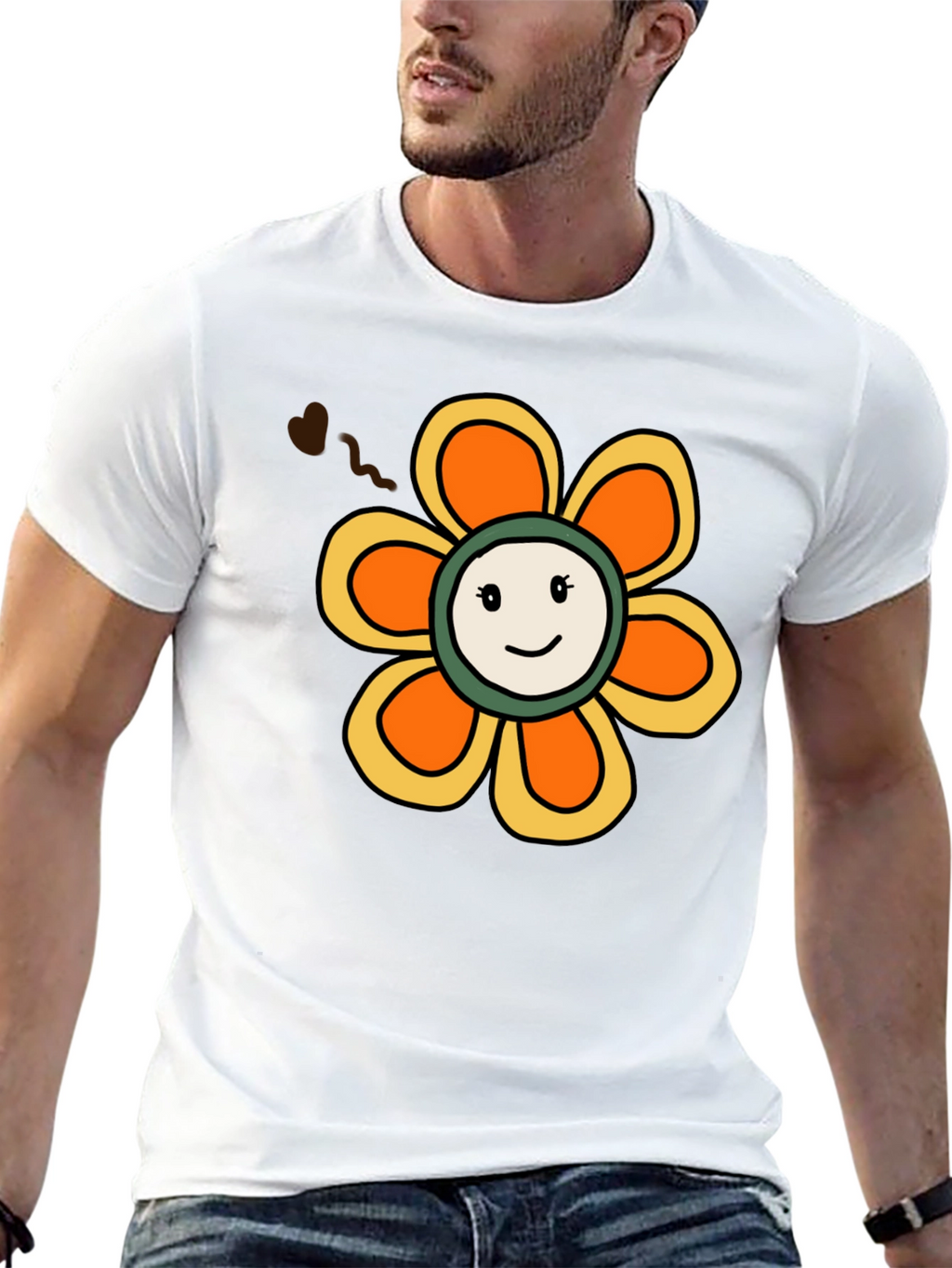 Retro Smiley Face Flower Graphic T-Shirt