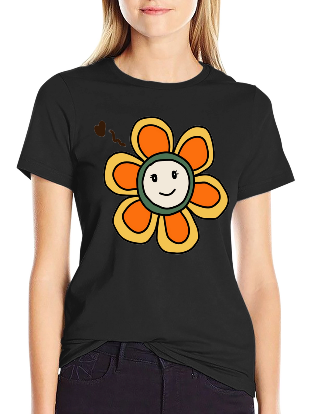 Retro Smiley Face Flower Graphic T-Shirt