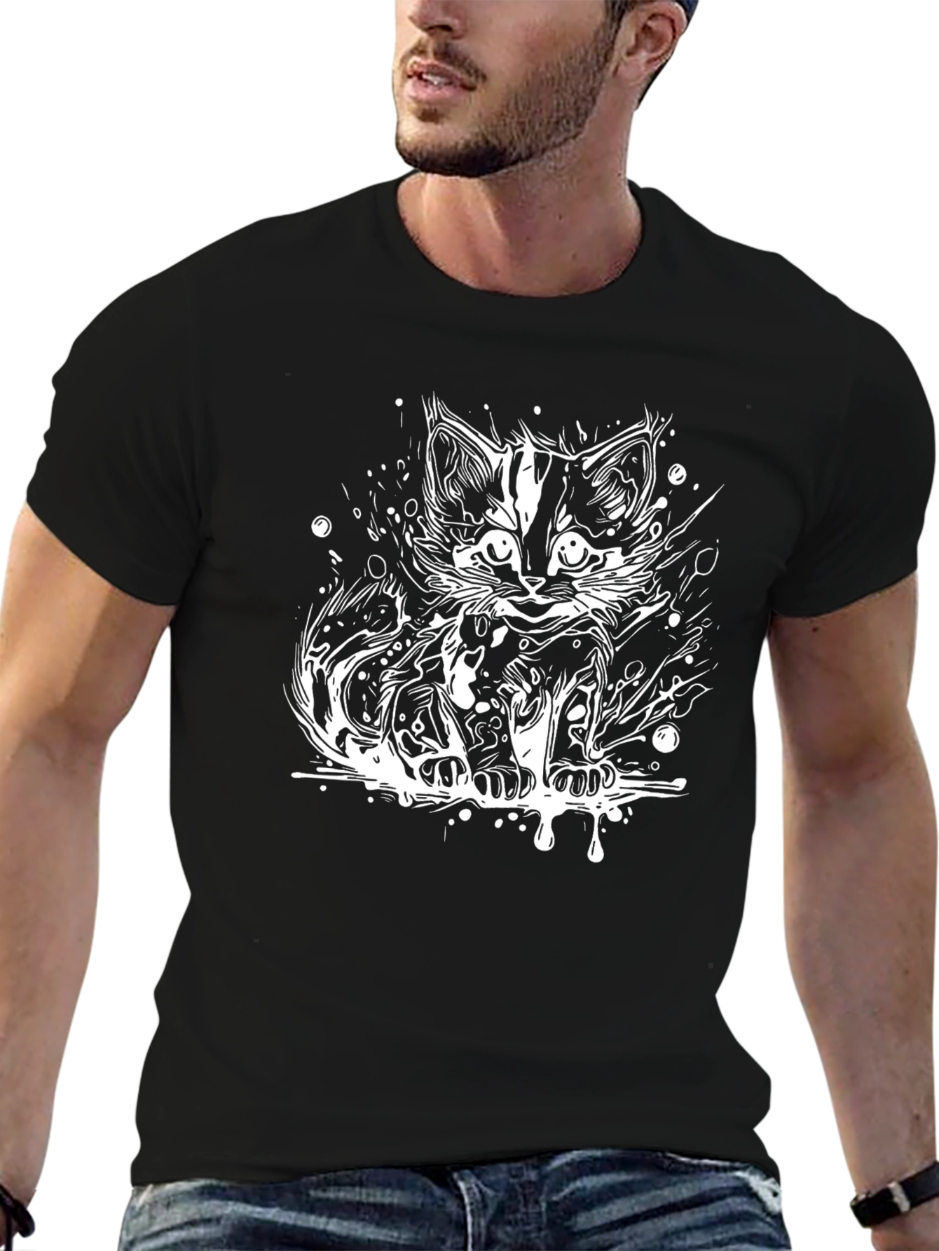 Cool Cat Graphic Tee - Modern Black T-Shirt