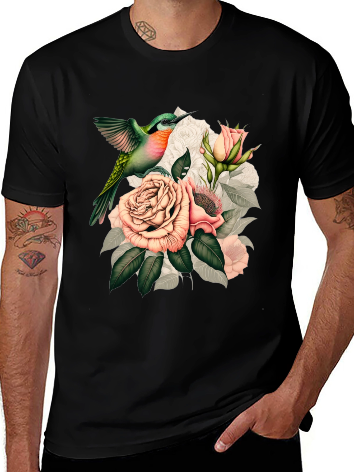 Hummingbird & Roses Graphic T-Shirt