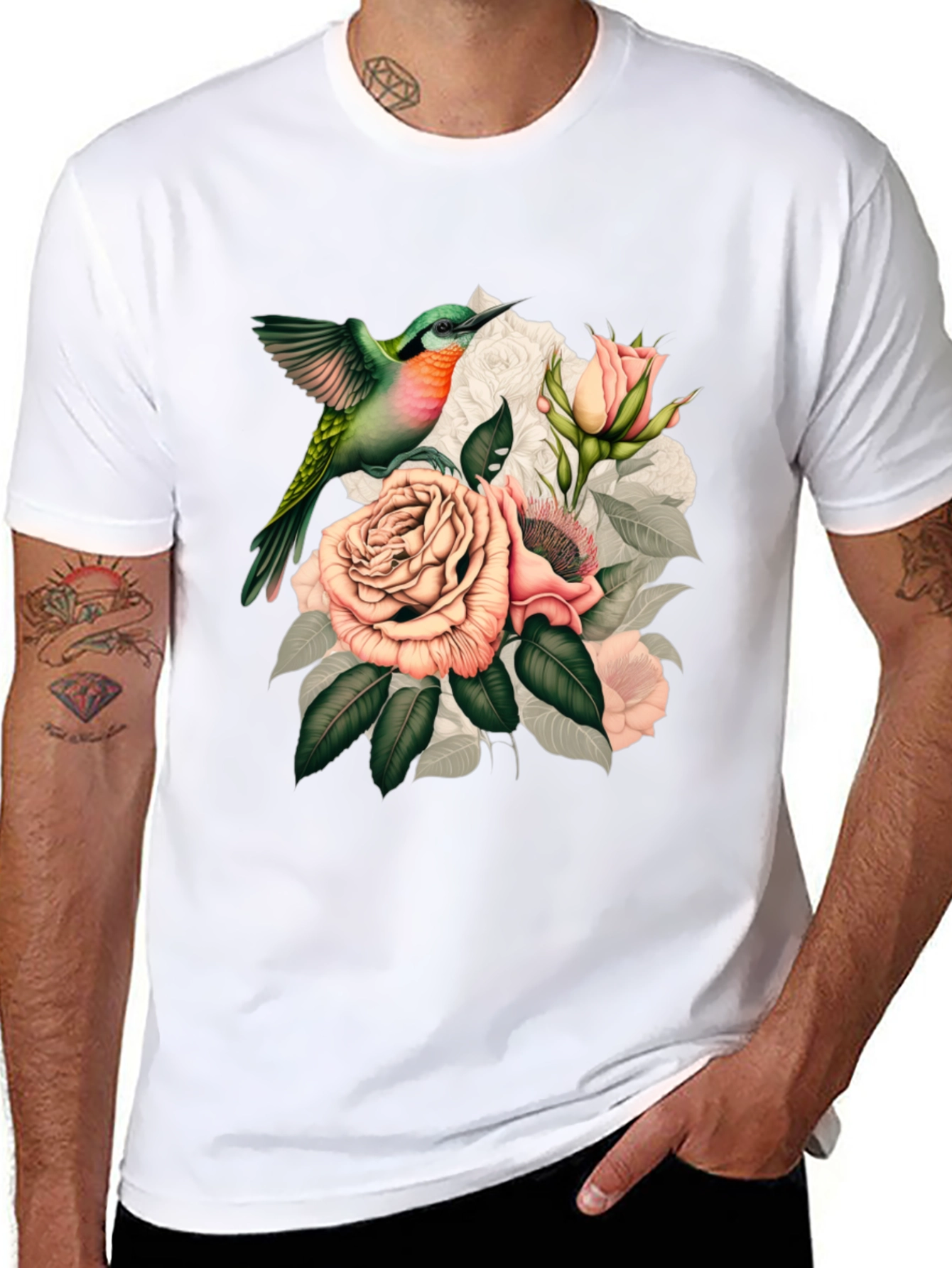 Hummingbird & Roses Graphic T-Shirt