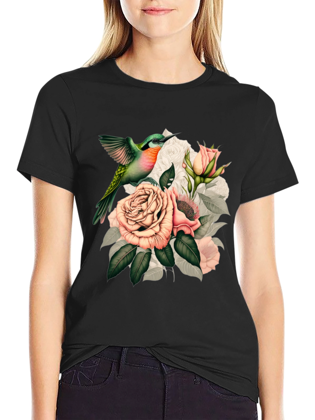 Hummingbird & Roses Graphic T-Shirt