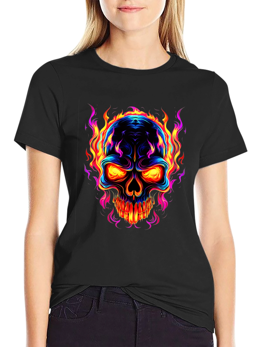 Flaming Skull Graphic Black T-Shirt