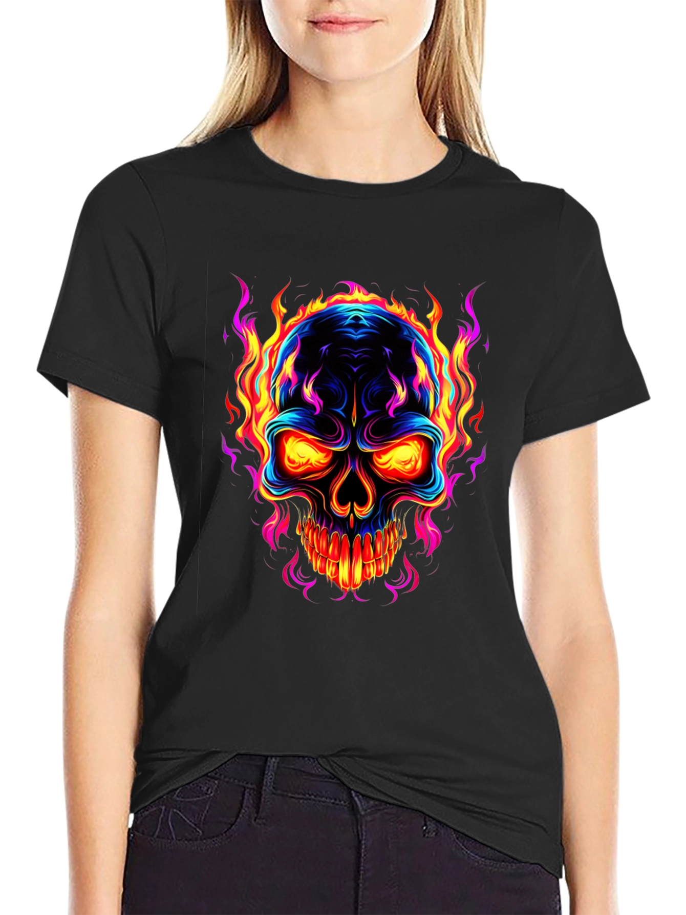 Flaming Skull Graphic Black T-Shirt