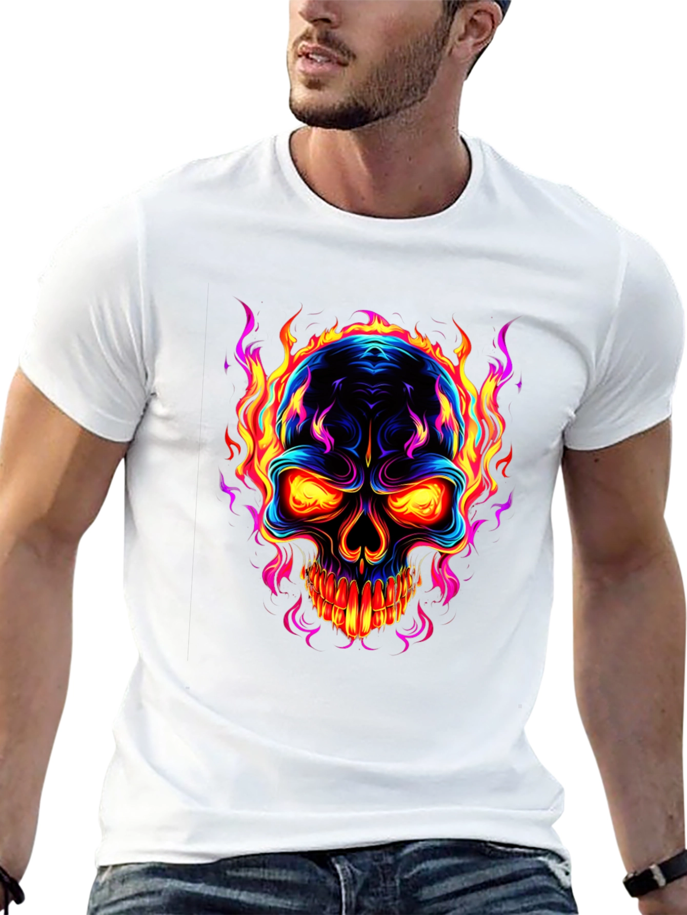 Flaming Skull Graphic Black T-Shirt