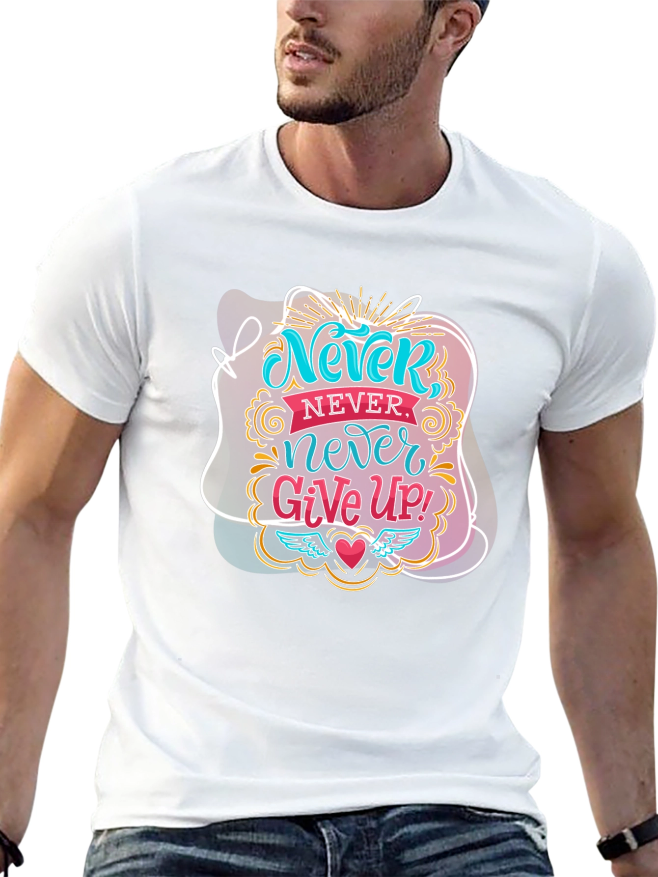 Never Give Up Graphic Tee - Motivational Black T-Shirt