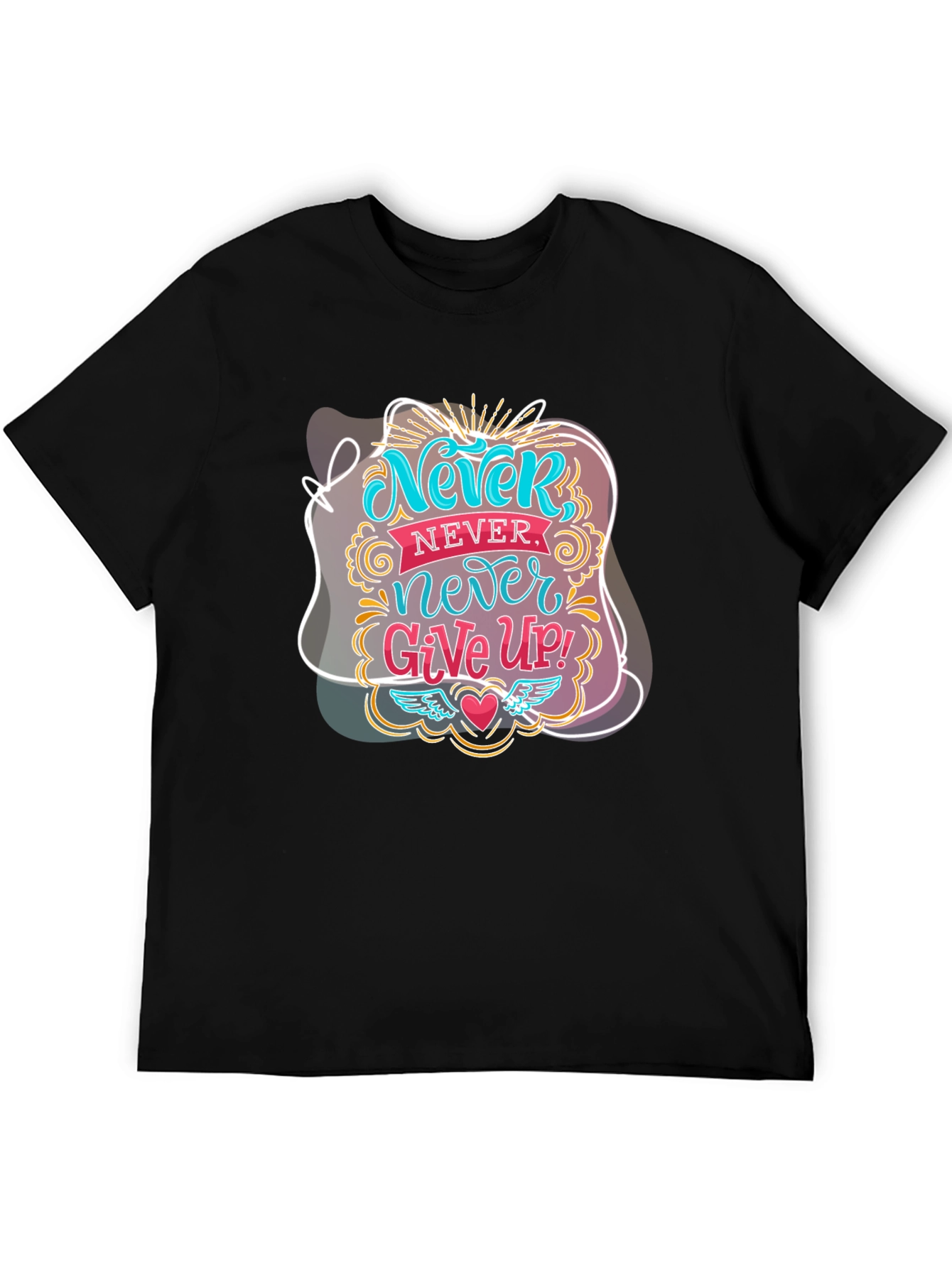 Never Give Up Graphic Tee - Motivational Black T-Shirt