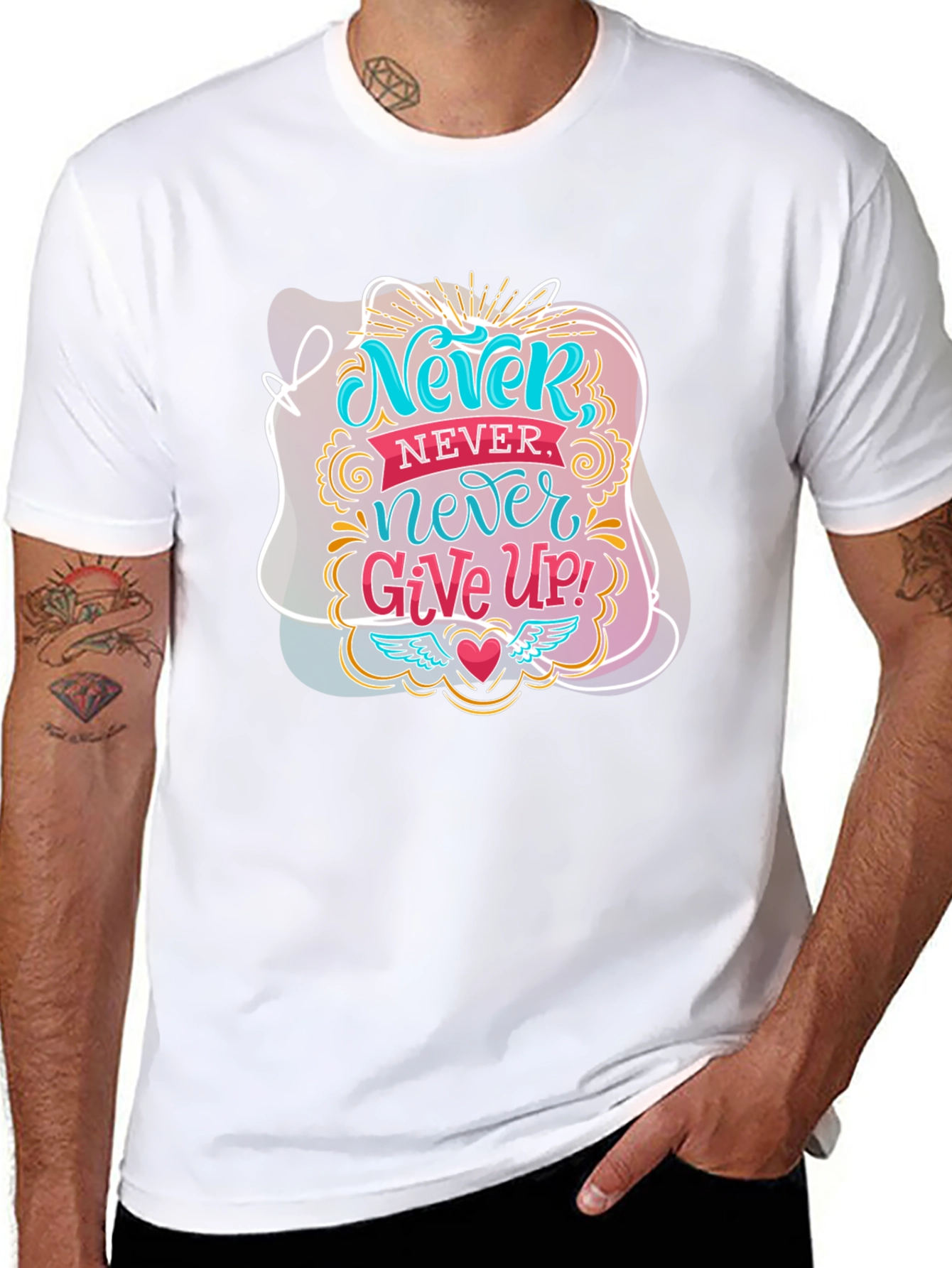 Never Give Up Graphic Tee - Motivational Black T-Shirt