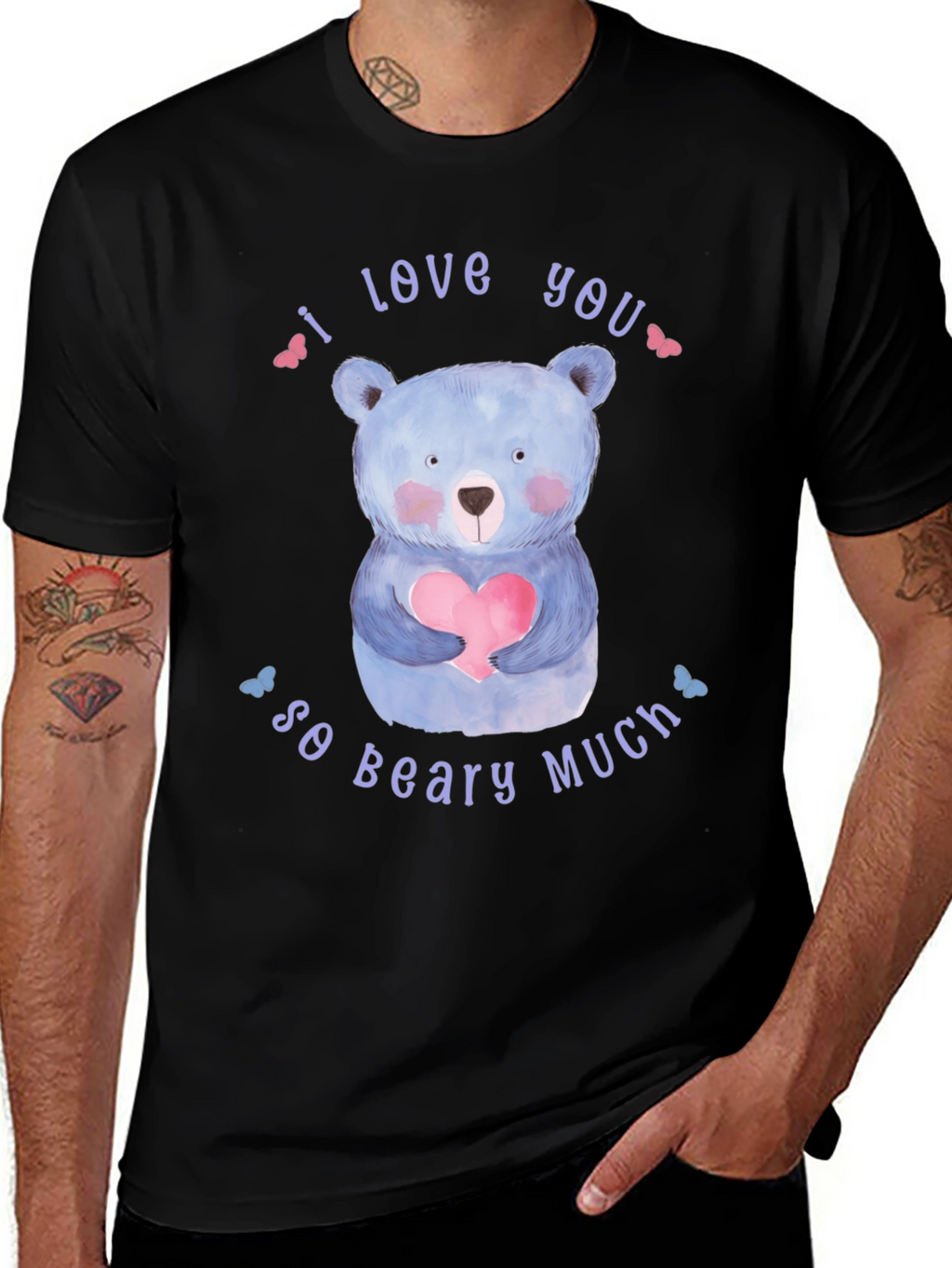 I Love You So Beary Much Black T-Shirt