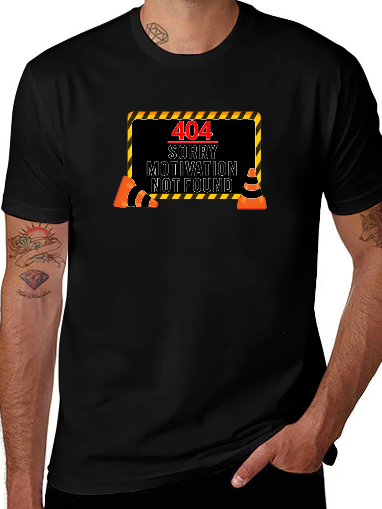 404 Motivation Not Found Black Graphic Tee